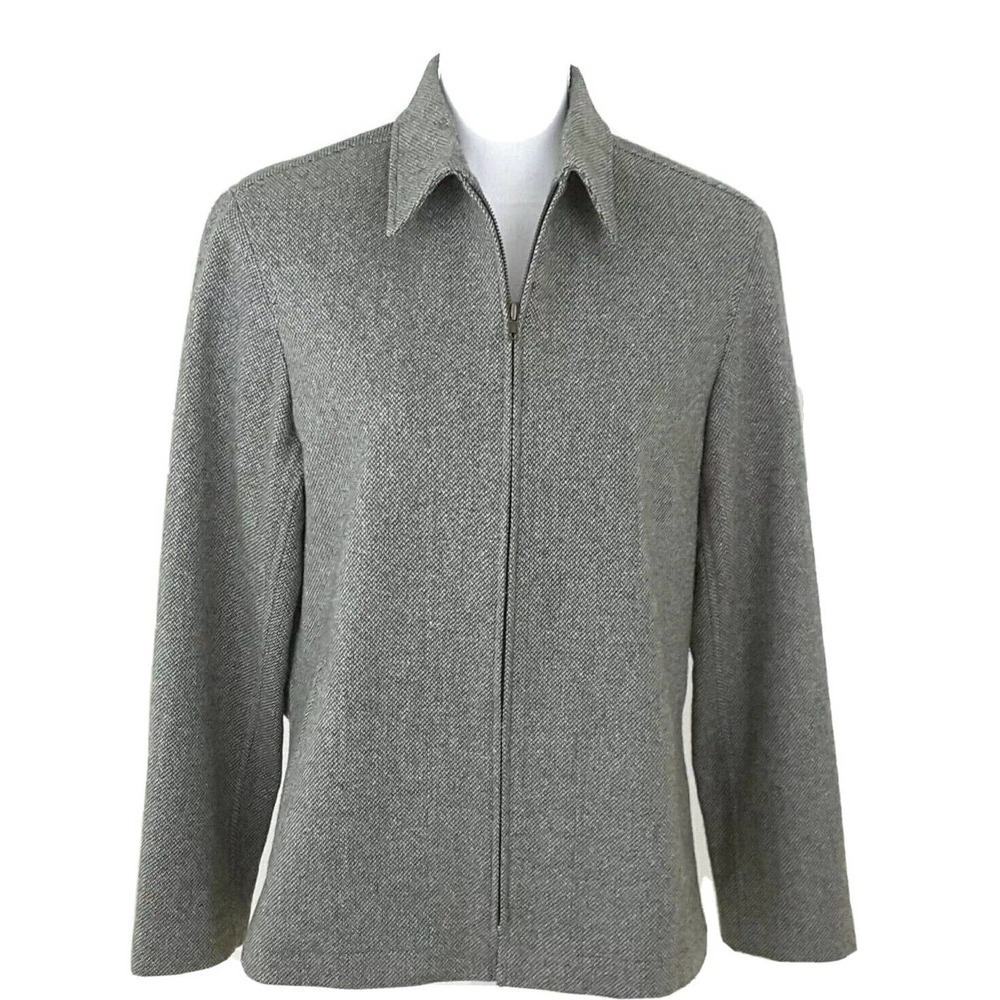Evan Picone-Woman Size 8-Gray Wool Blend Zip-Up Office Wear Blazer Jacket Lined.